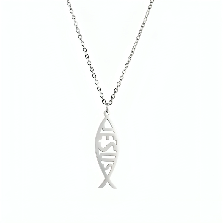 Silver Jesus Fish Pendant Necklace