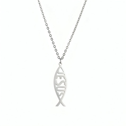 Silver Jesus Fish Pendant Necklace